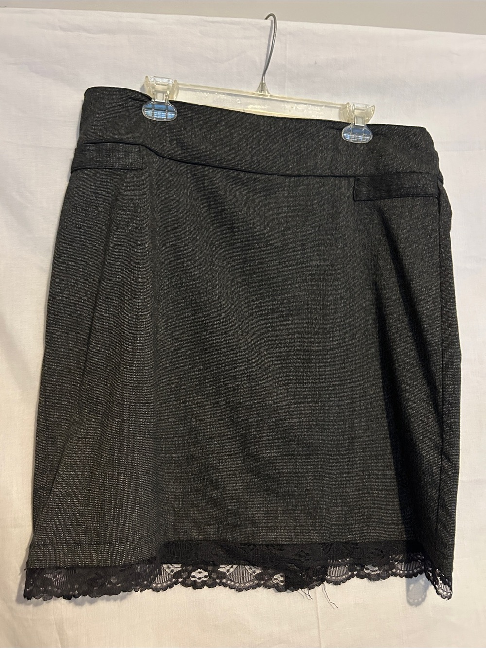 Wrapper Dark Gray Pencil Skirt with Black Lace Trim
